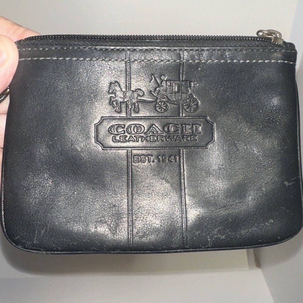 Coach Leather  Wristlet Purse Clutch Wallet Black Coach Signature Logo 6x4x1 - Picture 2 of 6